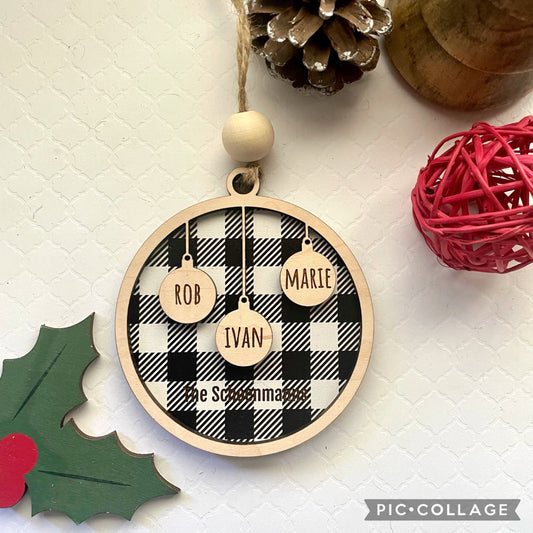 Personalized Gift, Custom Engraved Ornament, Home Decor, Holiday decor, Family Wood Ornament, Pet Ornament, up to 10 people