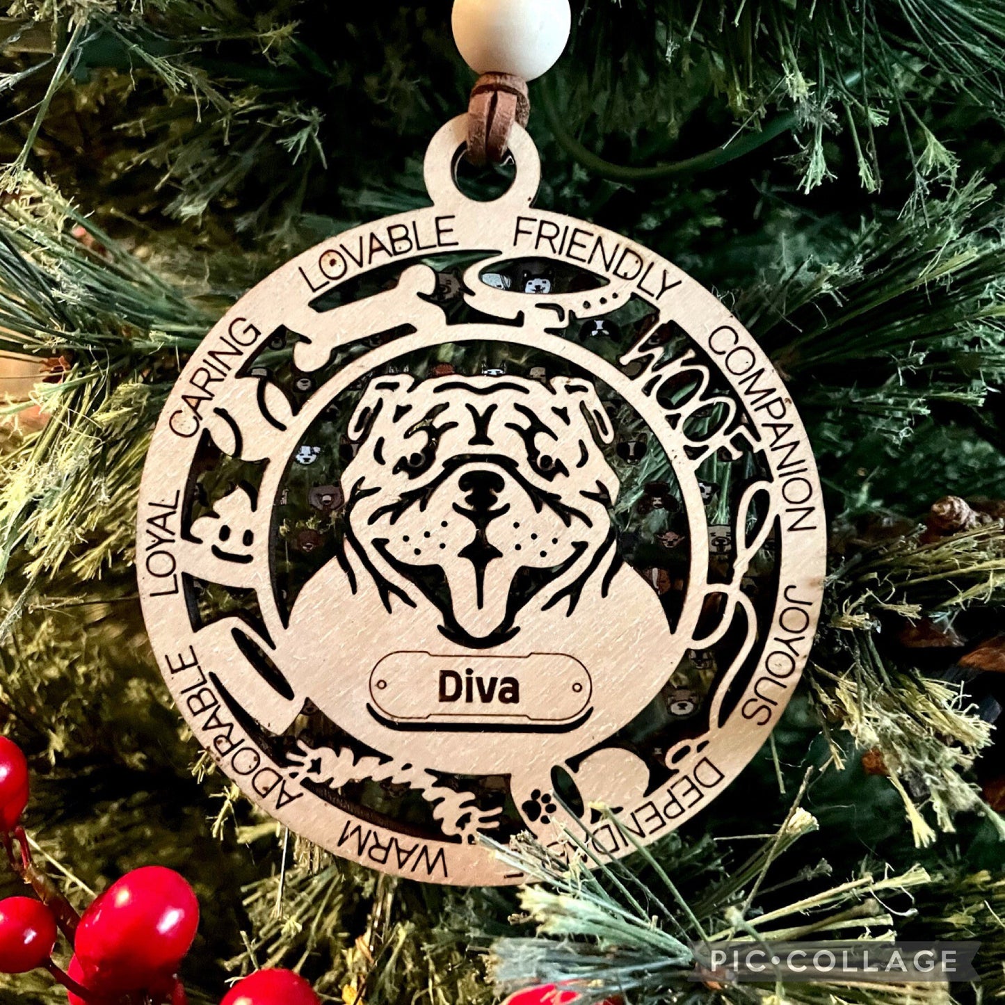 Engraved Personalized Pet Wood Ornament, Pet Lovers, Dog puppy Christmas decor, Cat ornament, Dog Lover, Car Pet ornament, Pet Owner Gift