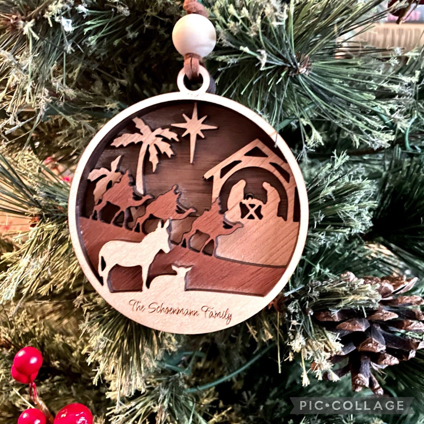 Engraved Wood Ornament, Personalized Nativity Ornament , Religious Ornament, Farmhouse Decor, Ornament, Christmas Gift for mom