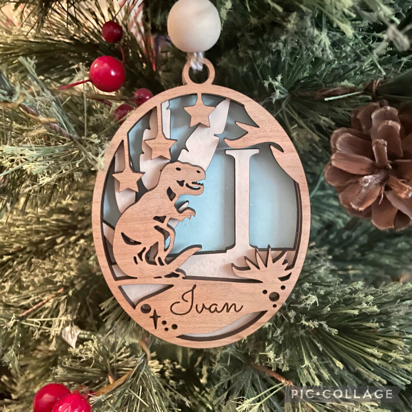 Personalized Ornament, Dinosaur Engraved Ornament, Holiday Decor, Dinosaur Gift for son, Dinosaur Gift for daughter, Family Keepsake