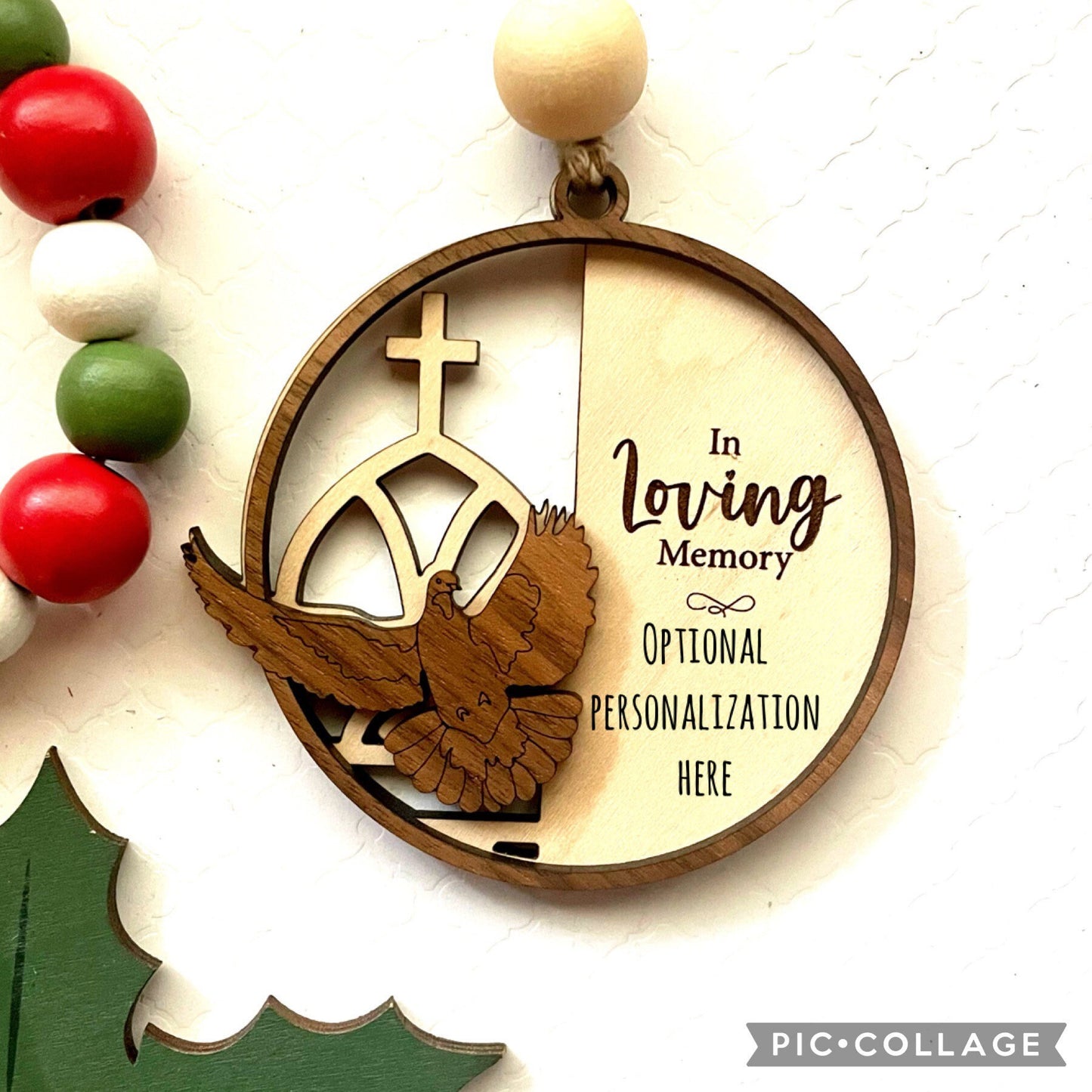 Engraved Wood Ornament, Remembrance Ornament, Dove Memorial Ornament, Farmhouse Ornament, Church Ornament, Family keepsake, Gift for Family