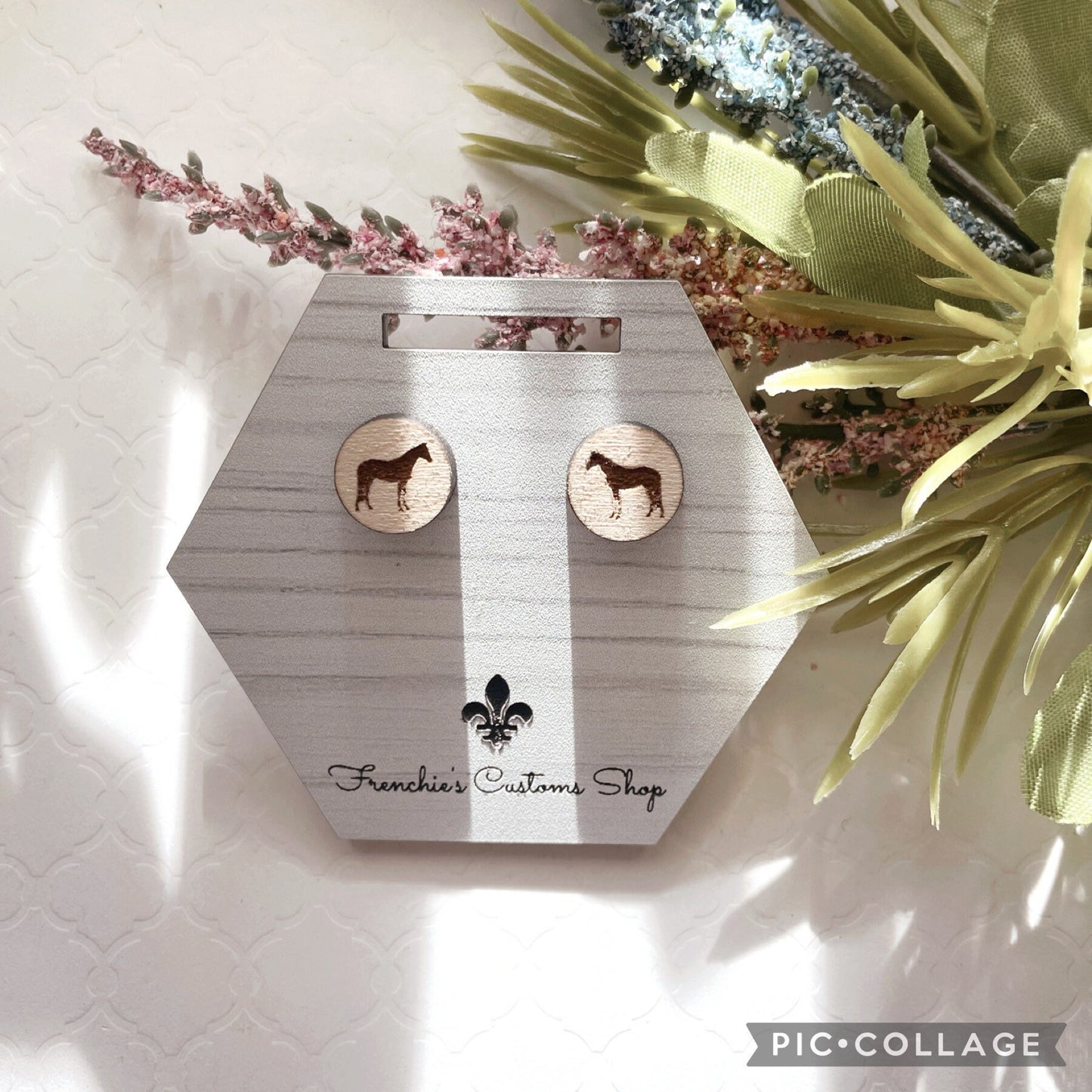 Wood Stud Earrings, Farmhouse stud earrings, Horse Lovers Gift, Farm Animal earrings, Christmas earrings, Animal Lovers, Country Decor