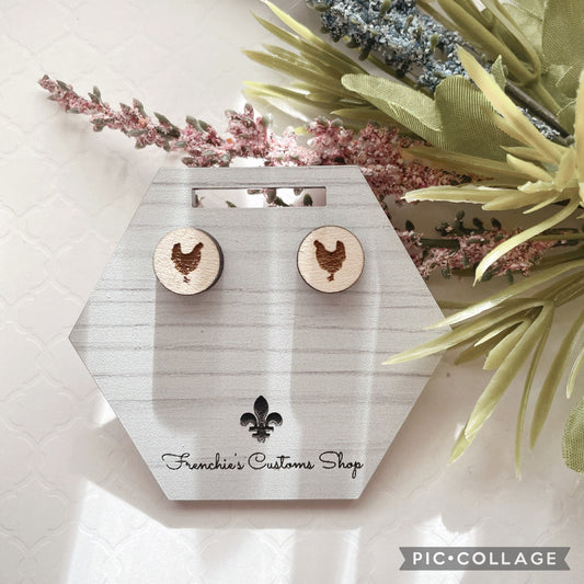 Wood Stud Earrings, Farmhouse stud earrings, chicken earrings, Christmas earrings, Animal Lovers, Country Decor