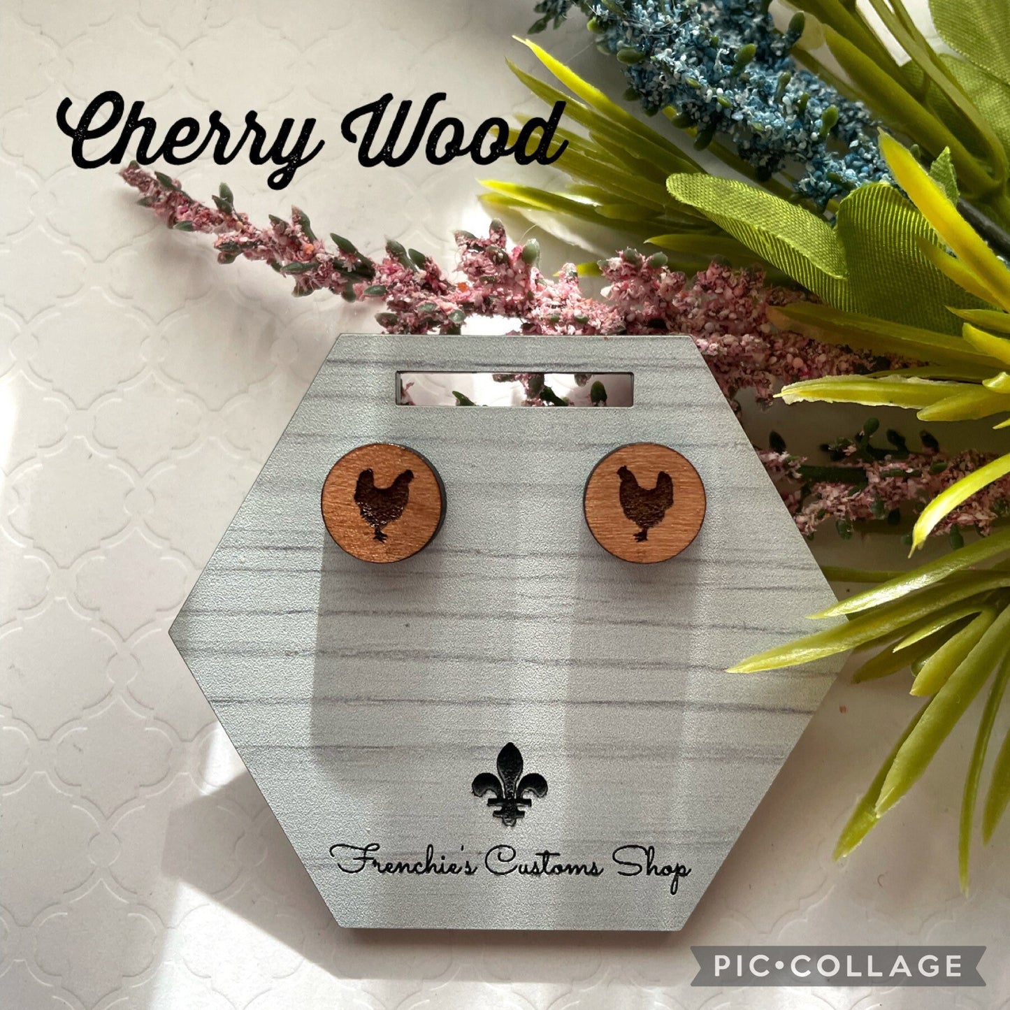 Wood Stud Earrings, Farmhouse stud earrings, chicken earrings, Christmas earrings, Animal Lovers, Country Decor