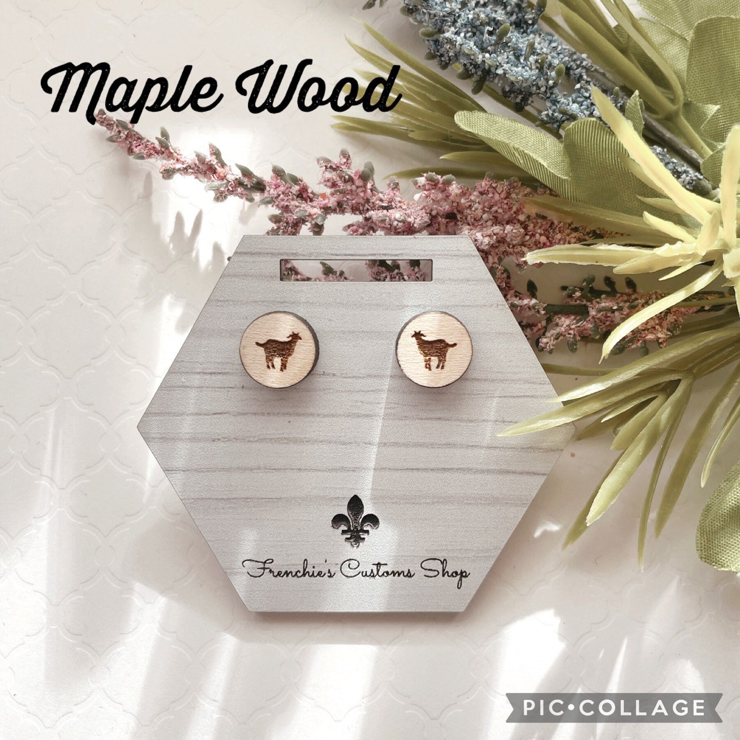 Wood Stud Earrings, Farmhouse stud Goat earrings, Goat Lovers Gift, Farm Animal earrings, Christmas earrings, Animal Lovers, Country Decor