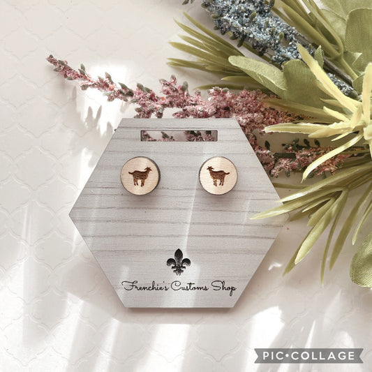 Wood Stud Earrings, Farmhouse stud Goat earrings, Goat Lovers Gift, Farm Animal earrings, Christmas earrings, Animal Lovers, Country Decor