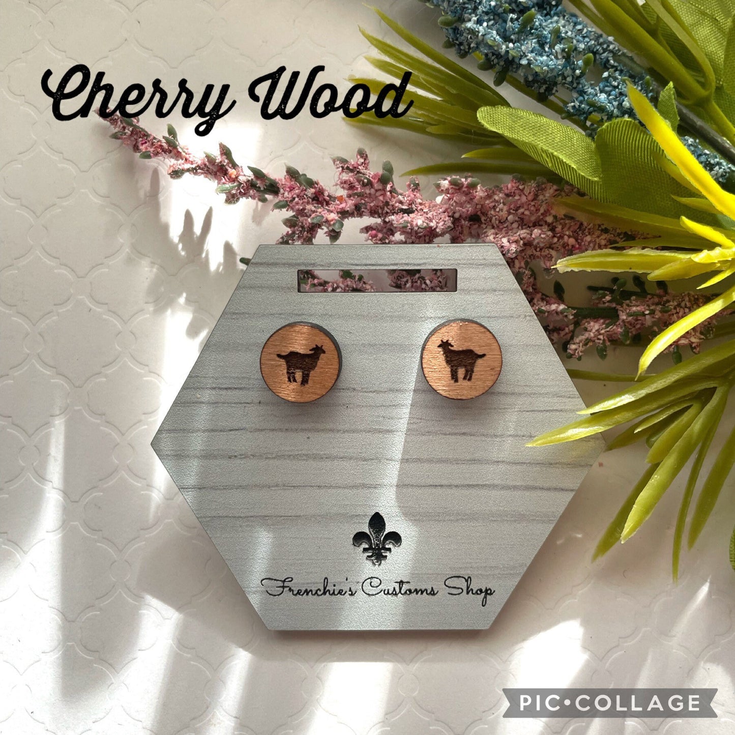 Wood Stud Earrings, Farmhouse stud Goat earrings, Goat Lovers Gift, Farm Animal earrings, Christmas earrings, Animal Lovers, Country Decor