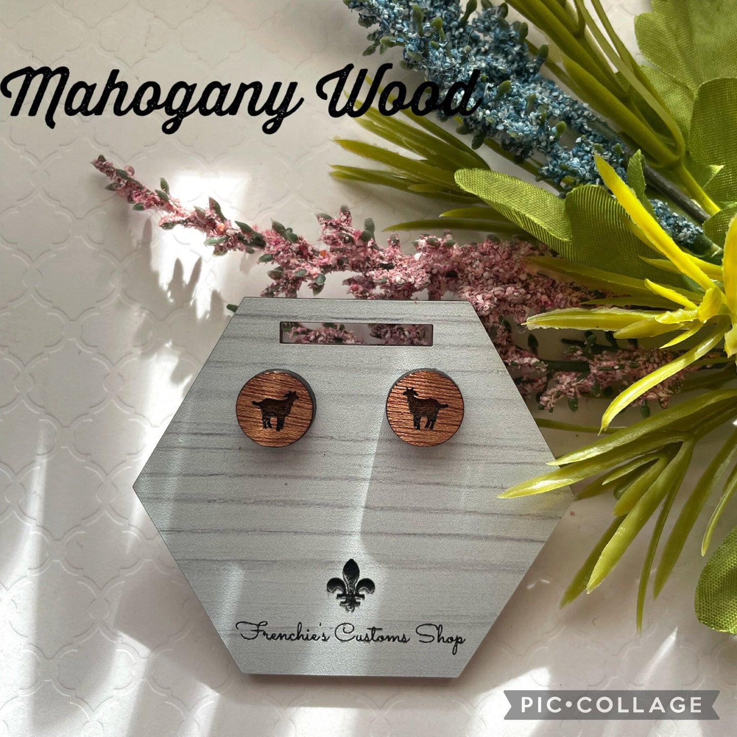 Wood Stud Earrings, Farmhouse stud Goat earrings, Goat Lovers Gift, Farm Animal earrings, Christmas earrings, Animal Lovers, Country Decor