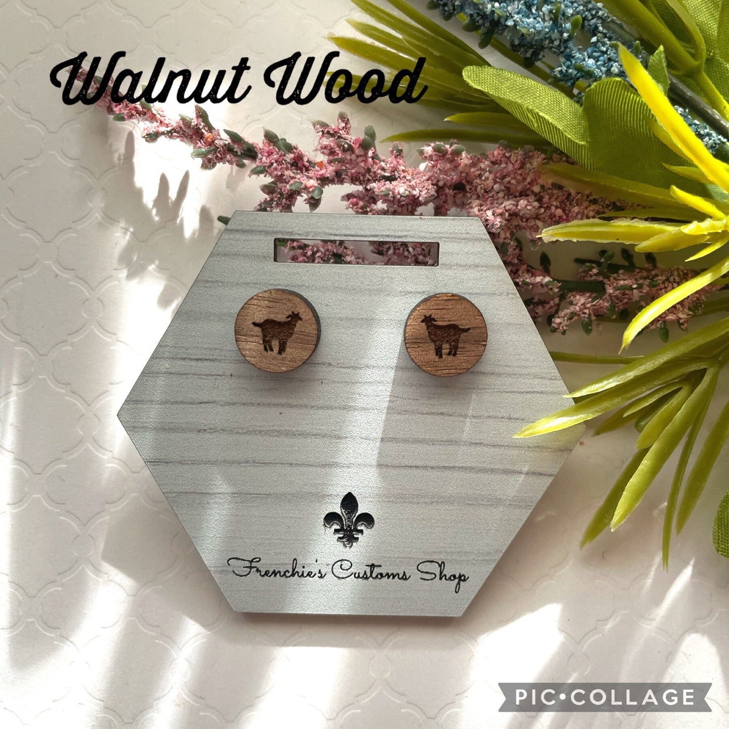 Wood Stud Earrings, Farmhouse stud Goat earrings, Goat Lovers Gift, Farm Animal earrings, Christmas earrings, Animal Lovers, Country Decor