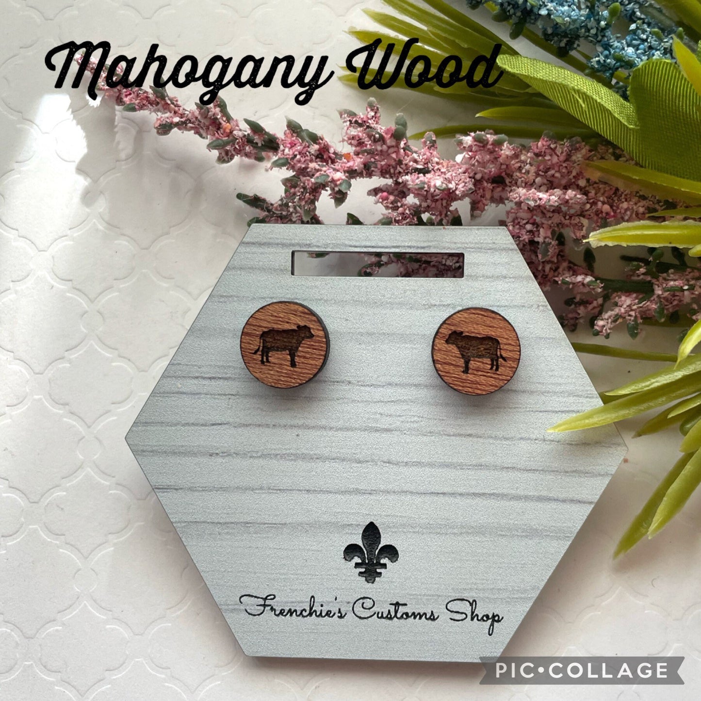 Wood Stud Earrings, Farmhouse stud Cow earrings, Cow Lovers Gift, Farm Animal earrings, Christmas earrings, Animal Lovers, Country Decor