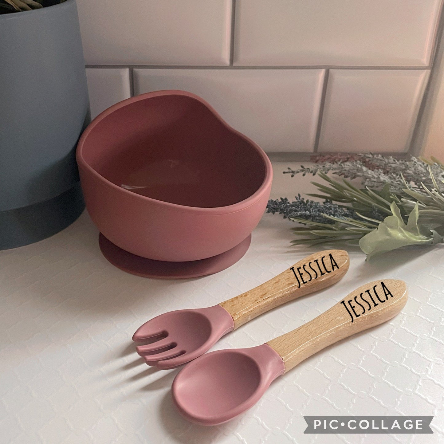 Personalized Silicone Bowl and utensil set for baby, Engraved first utensil set for toddler, Gift for New Mom,Gift for Baby Shower