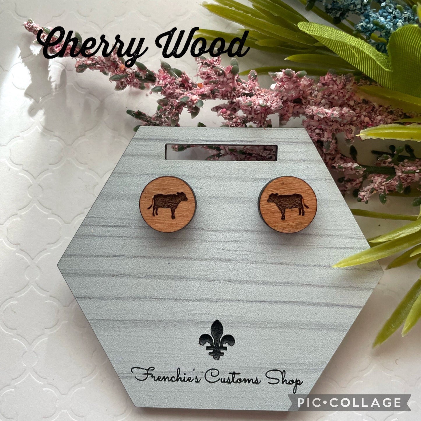 Wood Stud Earrings, Farmhouse stud Cow earrings, Cow Lovers Gift, Farm Animal earrings, Christmas earrings, Animal Lovers, Country Decor