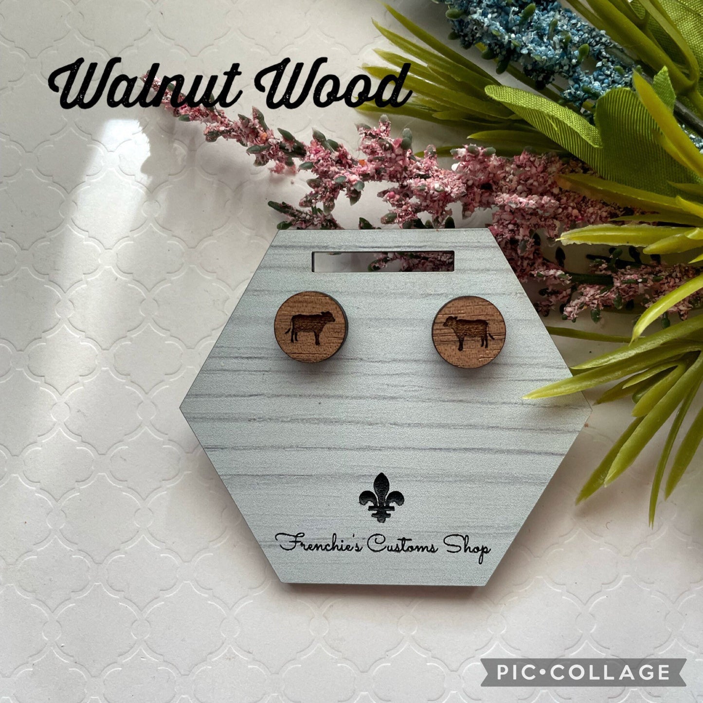 Wood Stud Earrings, Farmhouse stud Cow earrings, Cow Lovers Gift, Farm Animal earrings, Christmas earrings, Animal Lovers, Country Decor