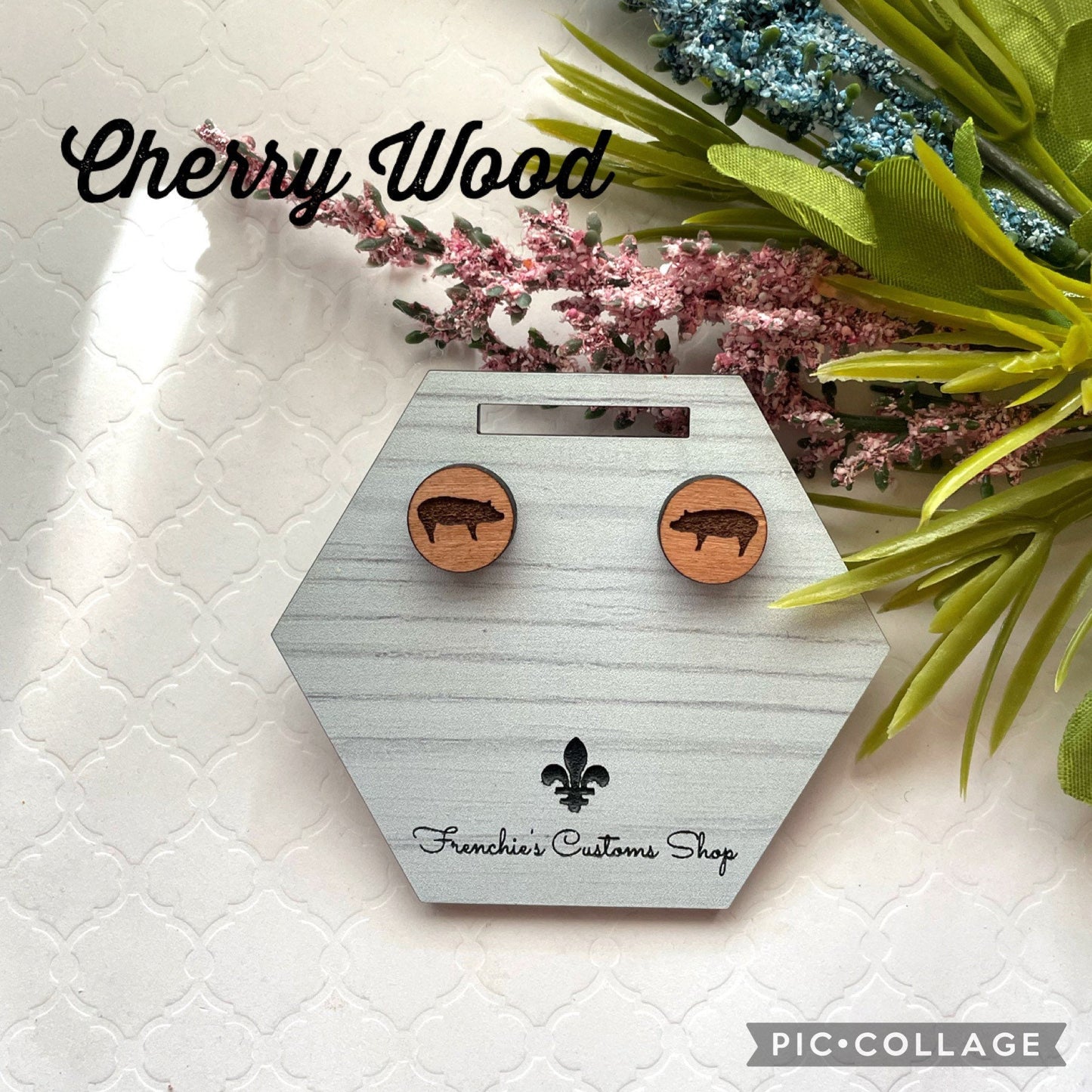 Wood Stud Earrings, Farmhouse stud Pig earrings, Pig Lovers Gift, Farm Animal earrings, Christmas earrings, Animal Lovers, Country Decor