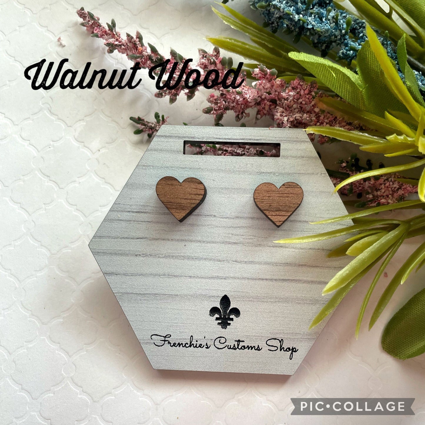 Wood Stud Earrings, Heart earrings, Valentine’s Day gift for girlfriend, pink heart stud earrings, Gift for wife, Valentine’s Day earrings