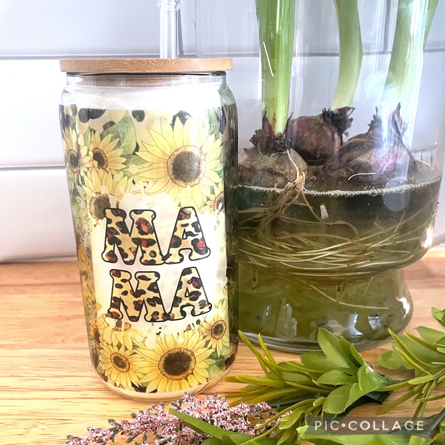 Glass Can Mama Leopard Glass cup with straw, tumbler 16oz, Gift for Mother’s Day, Gift for Bridal Party, Birthday Gift for Her