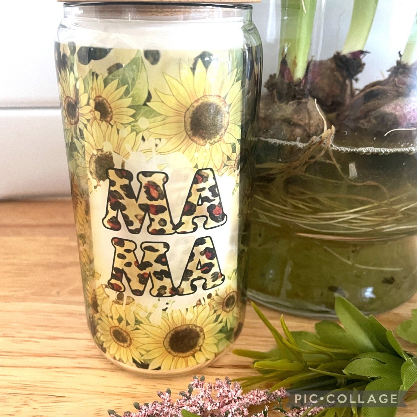 Glass Can Mama Leopard Glass cup with straw, tumbler 16oz, Gift for Mother’s Day, Gift for Bridal Party, Birthday Gift for Her