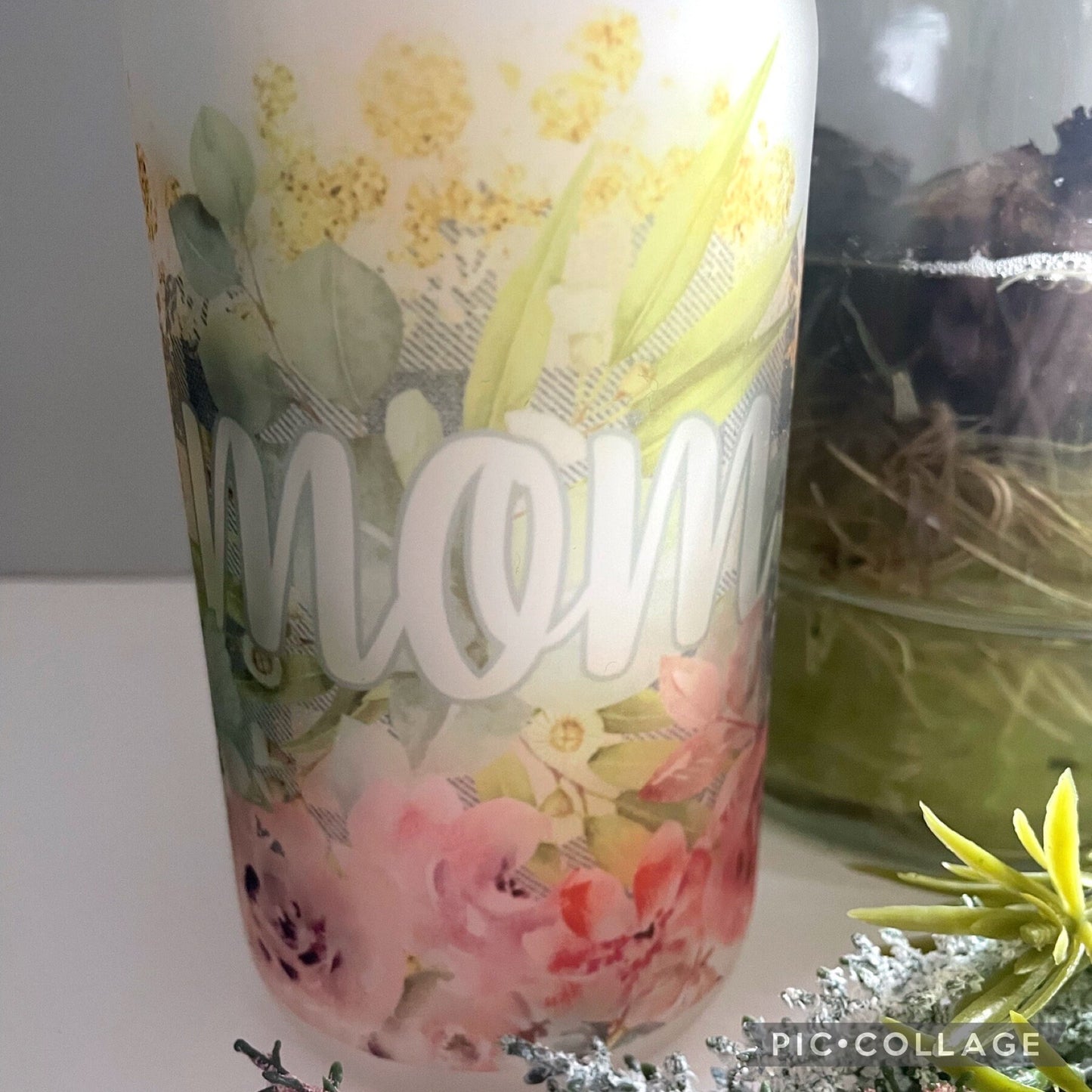 Glass Can Mama Floral Glass cup with straw, tumbler 16oz, Gift for Mother’s Day, Gift for Bridal Party, Birthday Gift for Her